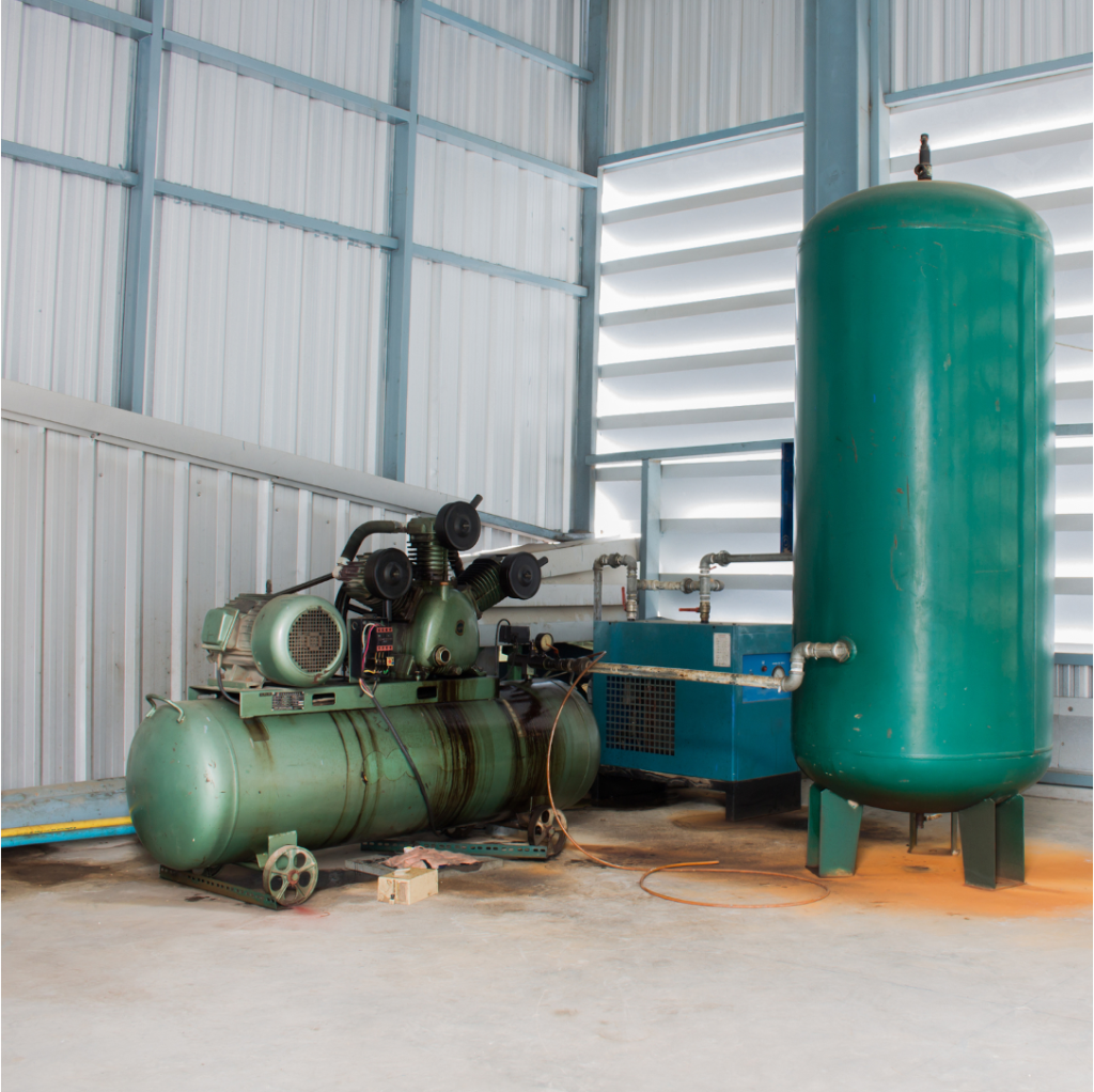 A green industrial air compressor